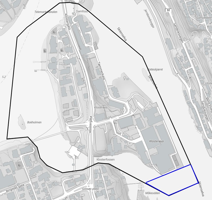 Kart som viser området på Klosterøya.