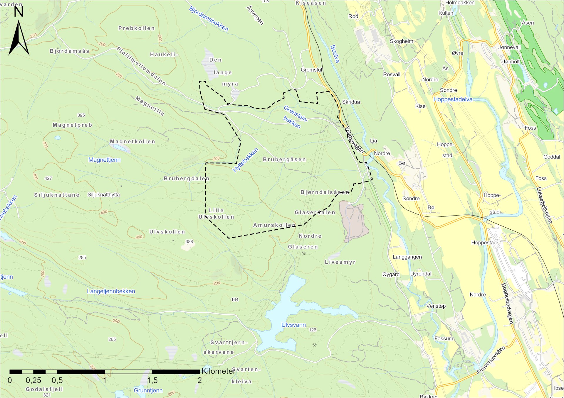 Kart som viser det aktuelle området på Brubergåsen. 