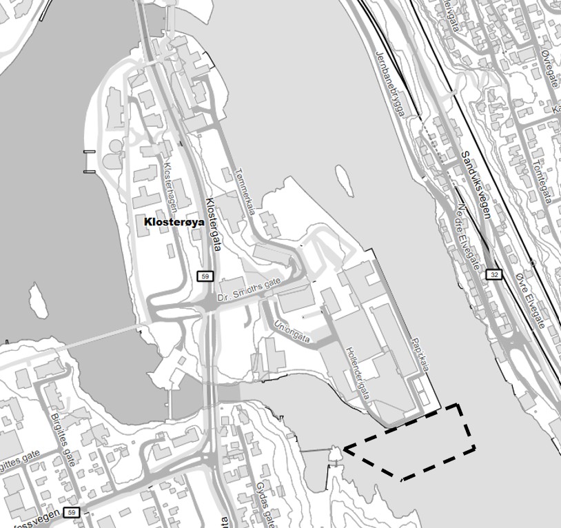 Kart som viser hvor Felt17 er på Klosterøya