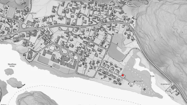 Kart som viser hvor du finner strøsand på Skotfoss.