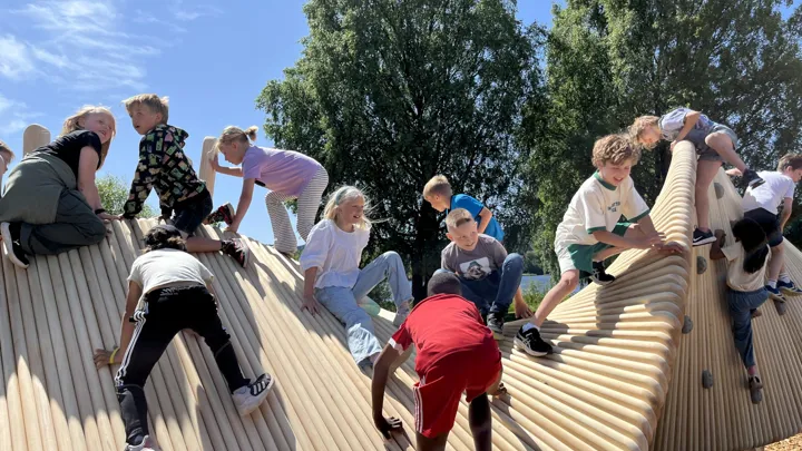 barn som klatrer på skulpturen