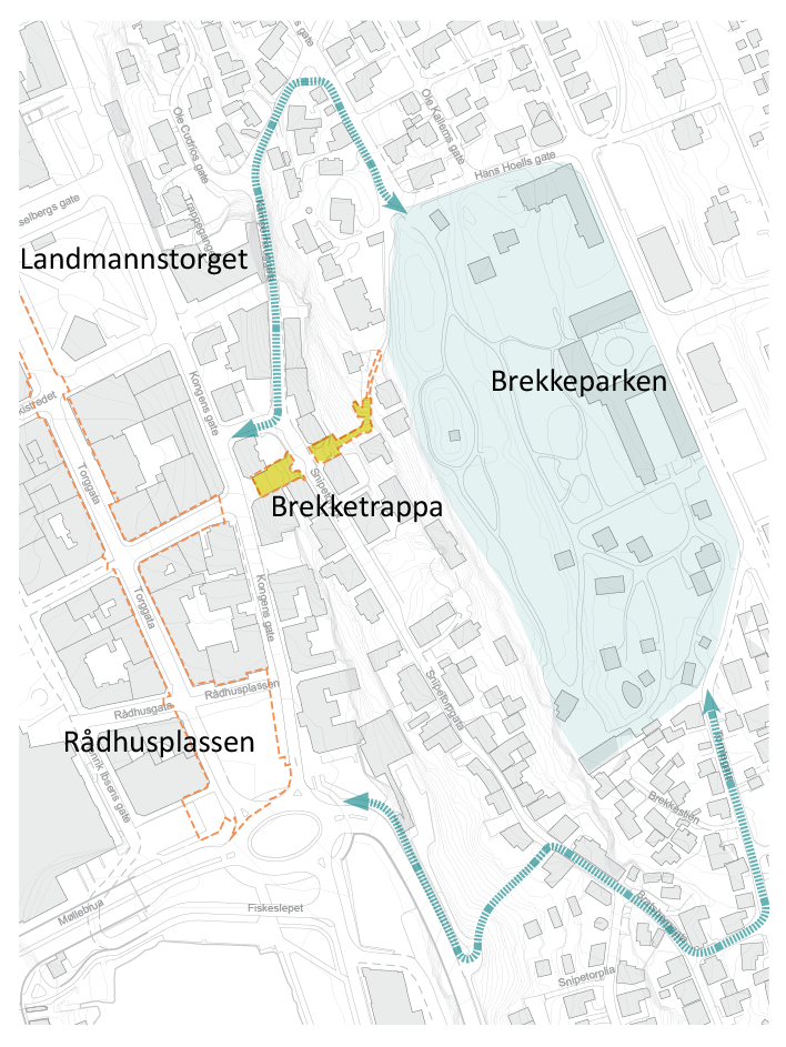 kart som viser alternative ruter for gående. 