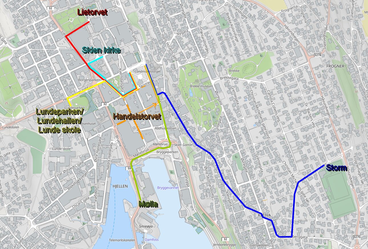 Kart over innmarsj folketoget 17. mai