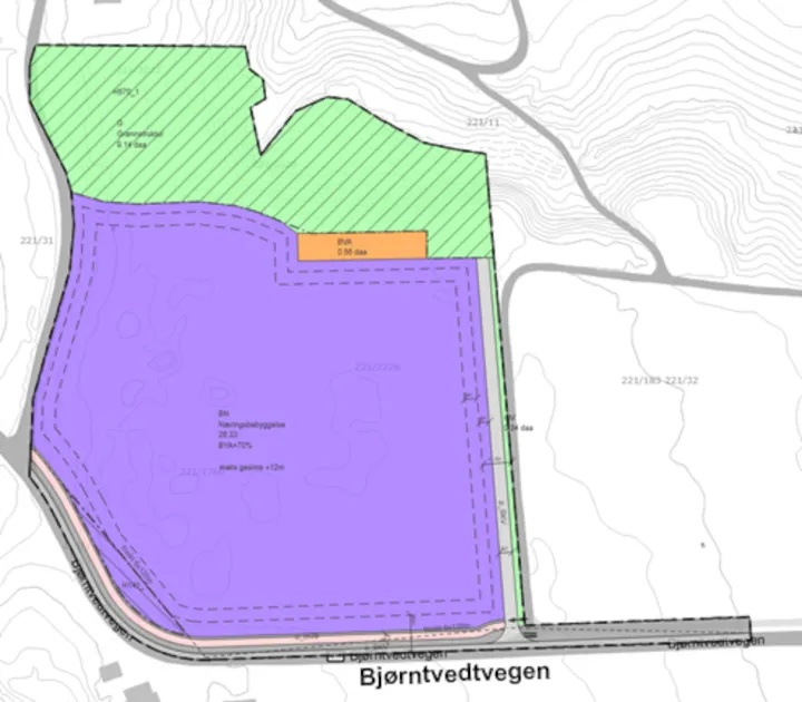 Kart som viser område for utbyggingsavtale.