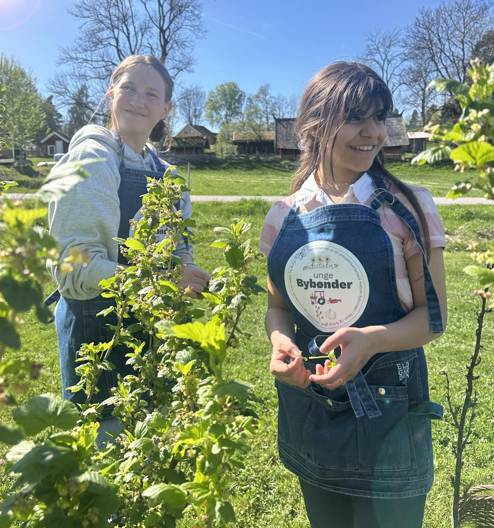 To ungdommer i en blomsterhage